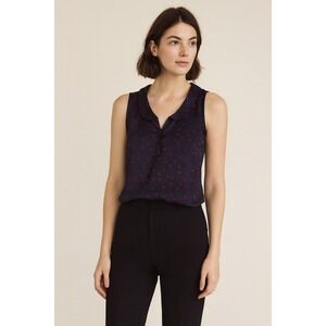 Navy Pink‎ Polka Dot Sleeveless Blouse Top Cute Collar Office Career